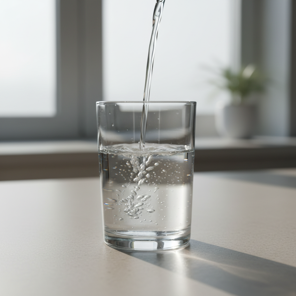 A clear glass of water, representing the waterborne transmission of Giardia